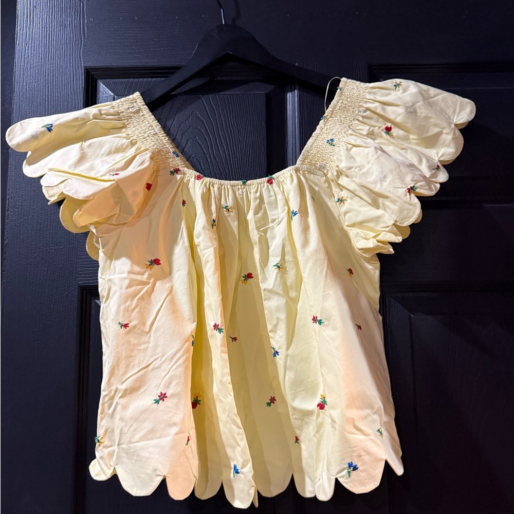NWT English Factory Yellow Floral Embroidered Blouse SIZE: Small